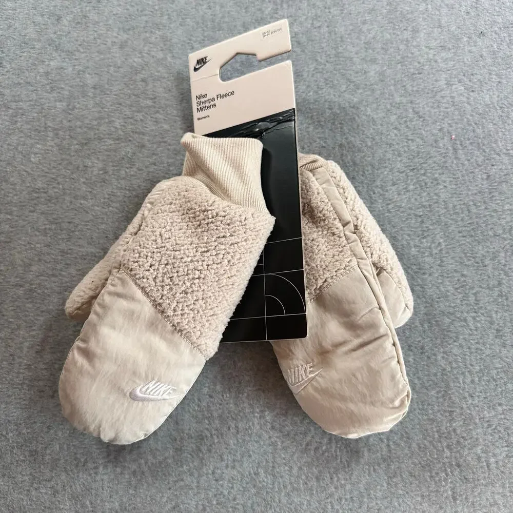 Nike Sherpa Fleece Mittens Cream XS/S NWT